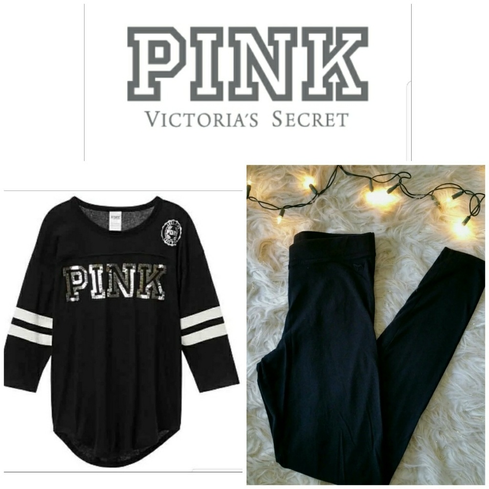 Vs Pink Bling Boyfriend Quarter Sleeve Top/legging